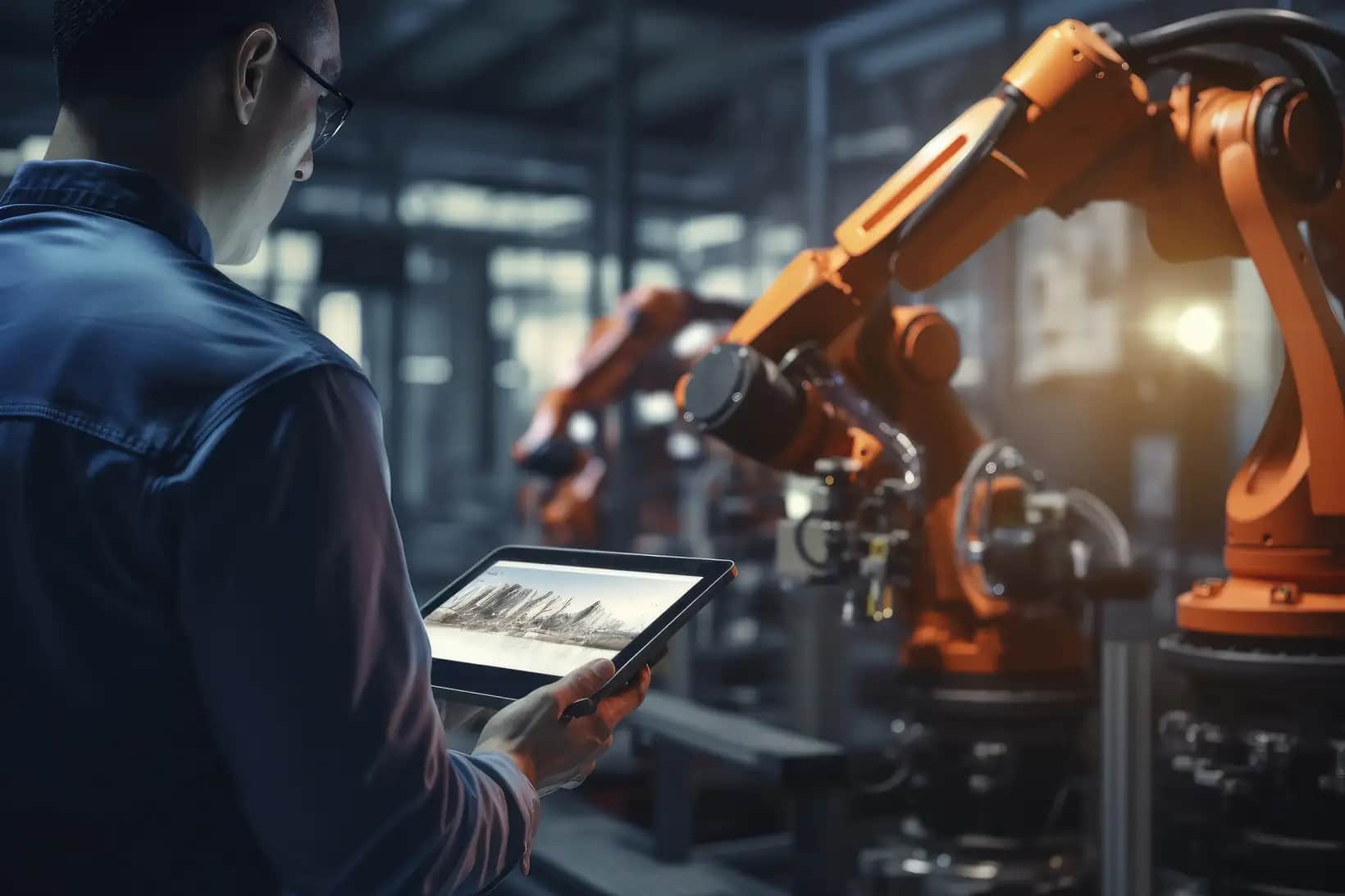 Engineers reviewing automation systems on a factory floor